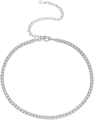 Sterling Silver Tennis Necklace for Women-5A Cubic Zirconia with Silver Necklace,Valentines Day Gifts,Size27-48cm
