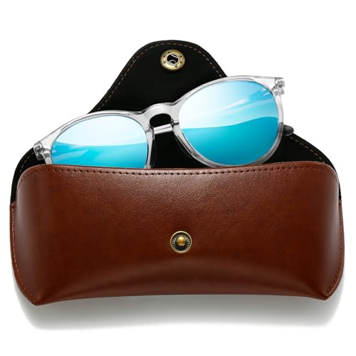 Image of SUNGAIT Original Design Trendy Sunglasses Polarized Vintage Round Classic Retro Style for Women and Men(2026 Transparent Frame /Blue Mirror Lens)