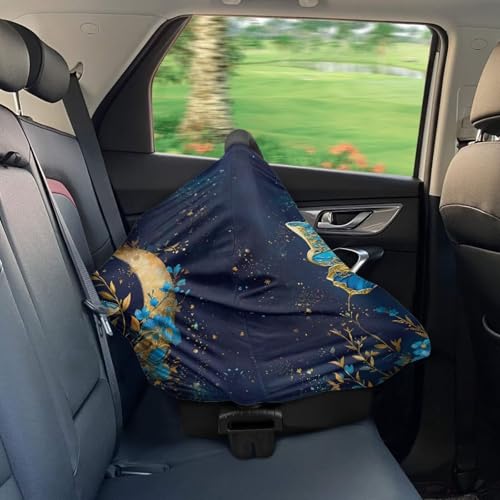 Image of Blue Butterfly Car Seat Canopy for Baby Girls,Floral Pattern Nursing Cover Elastic Breastfeeding Cover Soft Car Infant Seat Cover