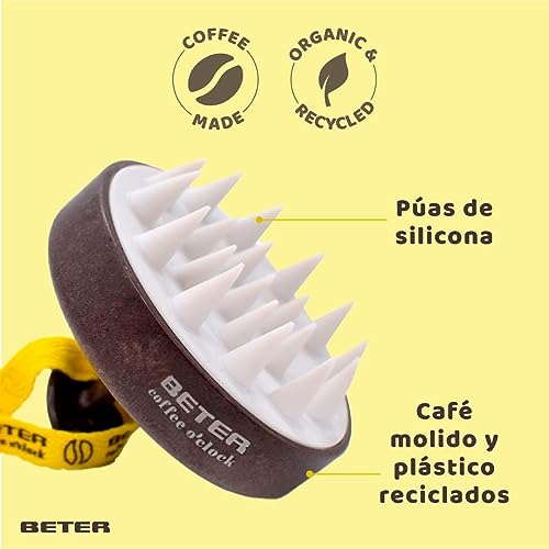 Beter - Kopfhaut-Massagebürste, Shampoo-Bürste, Silikon-Kopfhaut-Massagebürste für Peeling und Kopfmassage, ideal zum Peeling - Modell Coffee O'clock
