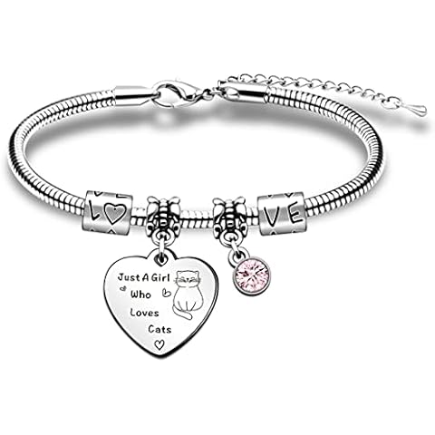 QMVMV Funny Cat Bracelets Gifts Animal Lover Gift Just A Girl Who Loves Cats Cat Lover Gift For Women Girls, Who Loves Cats Bracelets Cover