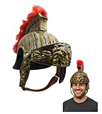 Nicky Bigs Novelties Adult Roman Helmet with Red Fake Feather Plume Greek Gladiator Costume Helmets Trojan Legion Helmet