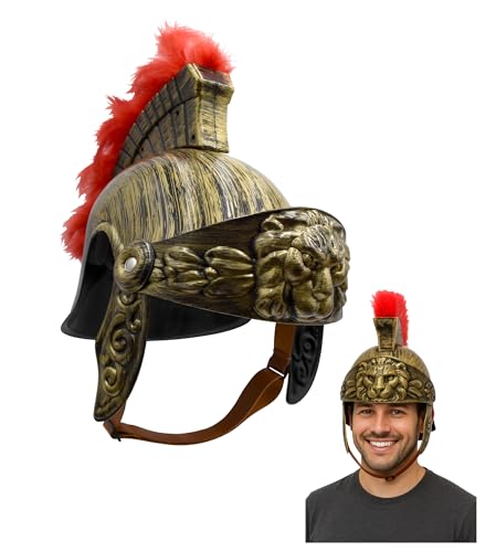Nicky Bigs Novelties Adult Roman Helmet with Red Fake Feather Plume Greek Gladiator Costume Helmets Trojan Legion Helmet