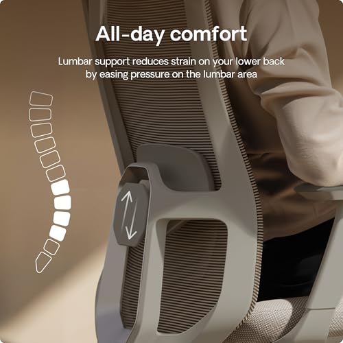 Desktronic Adjustable Ergonomic Office Chair | Desk Chair with headrest, armrests, lumbar support, height adjustments - Designed for European body - Breathable Mesh - Spacious seating - Image 6
