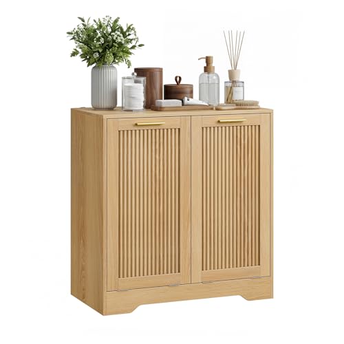 Smuxee Double Tilt-Out Laundry Hamper Cabinet with Dual Baskets, Discreet Laundry Storage Unit with Small Fluted Doors for Bathroom and Kitchen - Image 9