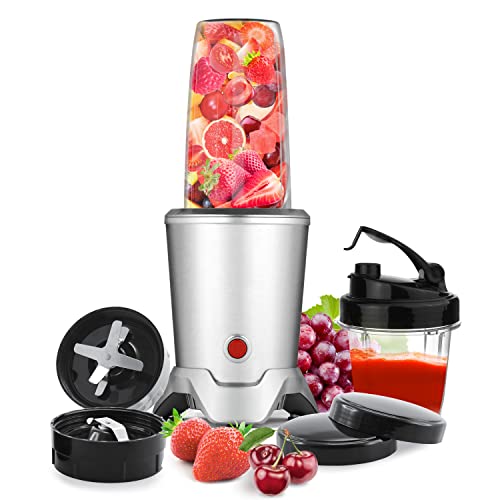 1200W Personal Bullet Blender For Shakes And Smoothies, Regenerate Nutri Aluminum Large Capacity Mixer With Blending & Grinding Blades For Kitchen, Tritan 34+17 Oz Travel Bottles For Fruits, Vegetables, Coffee, Countertop, Silver #TOP21