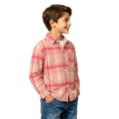 Boys Long Sleeve Plaid Flannel Shirts with Chest Pocket Pink | Fashion Fall Shirt Coats for Kids Daily School Outfits Button Down Lapel Blouses Tops - image 2