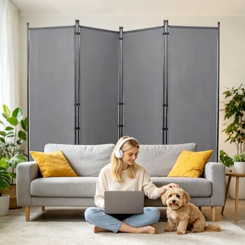 4 Panel Wide Room Divider Wall Screen for Room Separation,88''W x 71''H