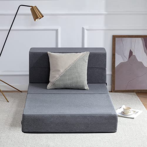 Kingfun Fold Sleeper Sofa Memory Foam Sleeper Chair Guest Bed And Fold Out Couch,Living Room, Bedroom, Washable Cover Twin Size, Dark Grey #TOP2