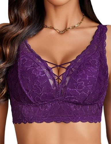 Image of Avidlove Lace Bralette for Women Sexy Unpadded and Unlined Wireless Bra V Neck Criss Cross Everyday Lingerie Bralettes