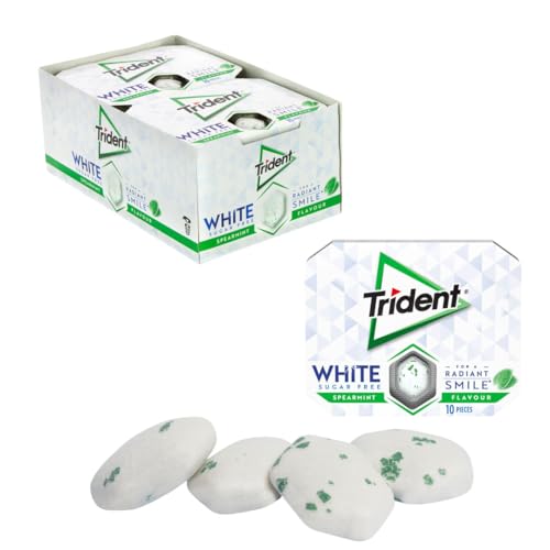 iChuches- Chicle sin azúcar de larga duración Trident. Refrescante, sin calorías, ideal para el aliento (12 und, white spearmint)