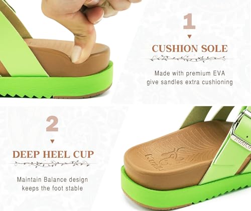 Image of KuaiLu Gladiator Sandals for Women with Comfortable Arch Support Summer Beach Walking Fisherman Slides Boho Outfits Flats Slip on Cushion Shoes Indoor Outdoor