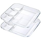 FOYO Tempered Glass Divided Transparent Salad Platter, 10'' Lunch/Dinner Dish for Dividing Sauces/Jam/Side Dish and Food - Healthy Lifestyle Dinnerware