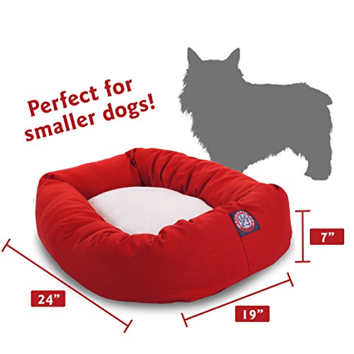 Image of Majestic Pet 24 Inch Poly-Cotton Sherpa Calming Dog Bed Washable - Cozy Soft Round Dog Bed with Spine for Head Support - Fluffy Donut Dog Bed 24x19x7 (inch) - Round Pet Bed Small - Red