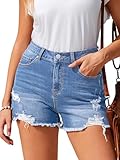 Bosmeer Blue Jean Shorts Casual Stretchy High Waisted Summer Denim Short Distressed Ripped Frayed Hem Mini Shorts Country Concert Outfits 2026 Fashion Trendy
