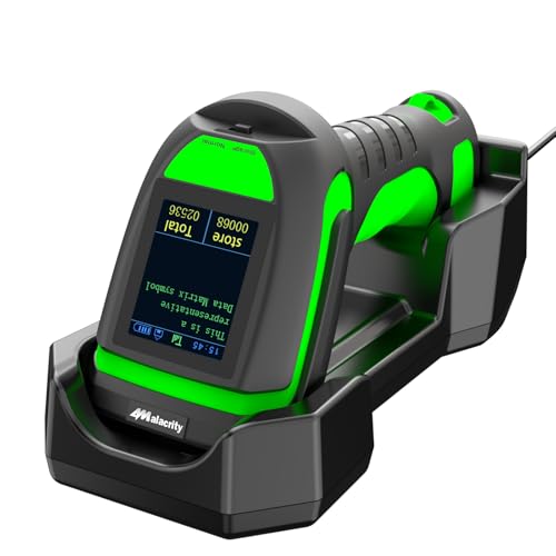 Alacrity Industrial-Grade Bluetooth 433MHz Wireless 2-in-1 Barcode Scanner with Screen and Dock,...