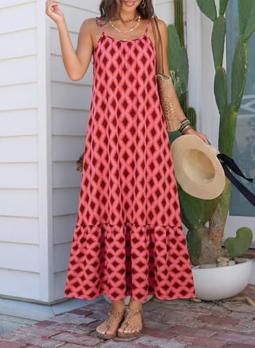 Image of Dokotoo Women Summer Dresses Scoop Neck Ruffle Flowy Boho Maxi Dress