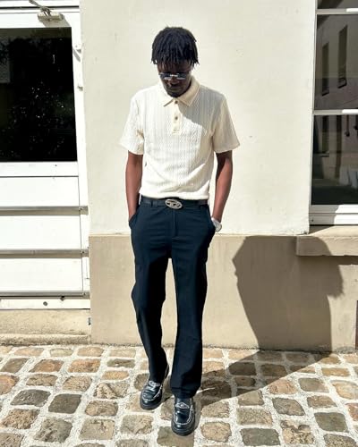 ZAFUL Men's Polo Shirts Textured Short Sleeve Golf Shirt Openwork Casual Cuban Geometric Jacquard T-Shirt2