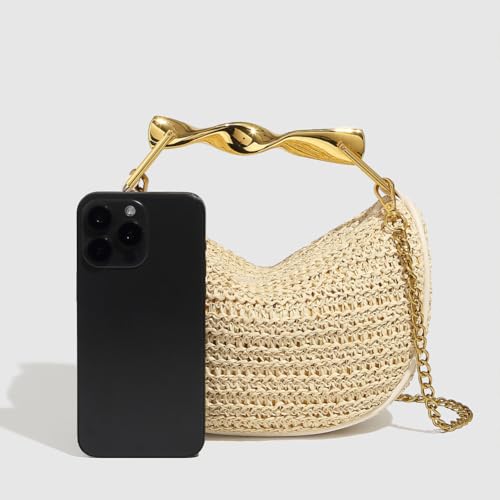 Straw Clutch Bag for Women Mini Summer Satchel Purse Fashion Woven Crossbody Shoulder Handbags with Chain Strap4