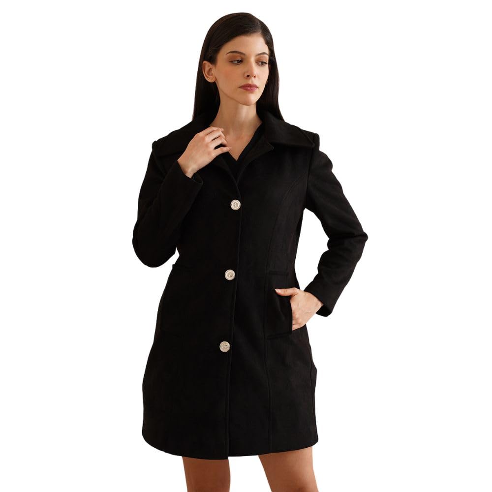 Women Three Button Blazer Black Longline-image-13
