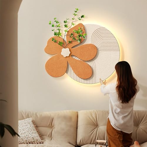 Image of TeHWiEEphs 3D LED Wall Art – Premium 3D Sandstone Floral Wall Art Decor with LED Lights & Remote Control(A,PORCELAIN_15.75X12.60IN)