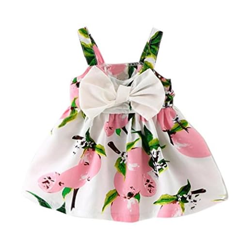 K-youth® Vestido de Niña Floral Bowknot Vestido de la honda Princesa Vestido Bautizo Bebé Niñas Vestidos de Sin Manga Primavera Verano Ropa para 0-24 meses (Rosa, 6-12 meses)