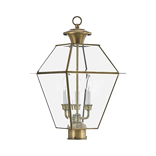 Image of Livex Lighting 2384-01 Westover 3-Light Outdoor Post Lantern, Antique Brass
