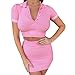 Damen Strickkleid, gerippt, zweiteilig, kurzärmelig, figurbetont, Crop Top und Rock, Set Outfit Gr. 32, rose