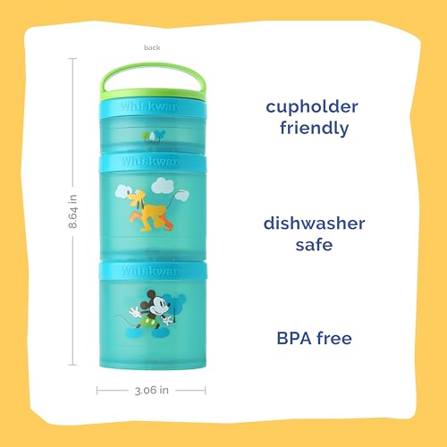 Image of Whiskware Disney Stackable Snack Containers for Kids and Toddlers, 3 Stackable Snack Cups for School and Travel, Mickey and Pluto