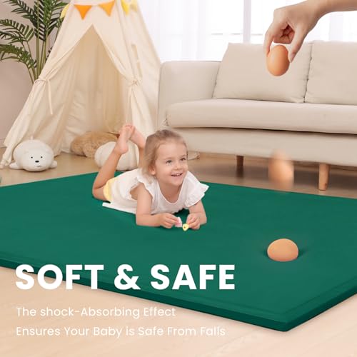 Image of Baby Play Mat for Floor,1.3 inch Thick Memory Foam Tummy Time Mat,Water Repellent Soft Velvet Nursery Rug,Extra Large Non Slip for Crawling,Toddlers,Infants,Kids,Tatami Style for Living Room(Dark Green)