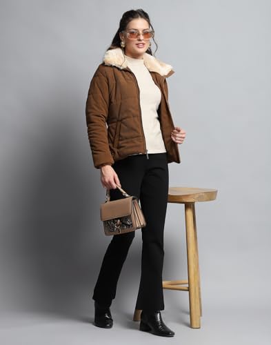 Image of Monte Carlo Womens Solid Khakhi Collar Neck Full Sleeve Jacket