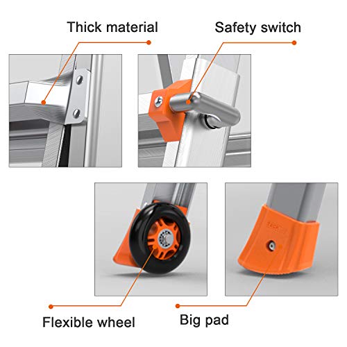 Telescoping Ladder TACKLIFE, 17ft Aluminum Multi-Use Ladder with Protective Lock and 2 Wheels, 300lb Max Duty and Non-Slip Foot Pad, 5 Height Modes, Suitable for Home/Working