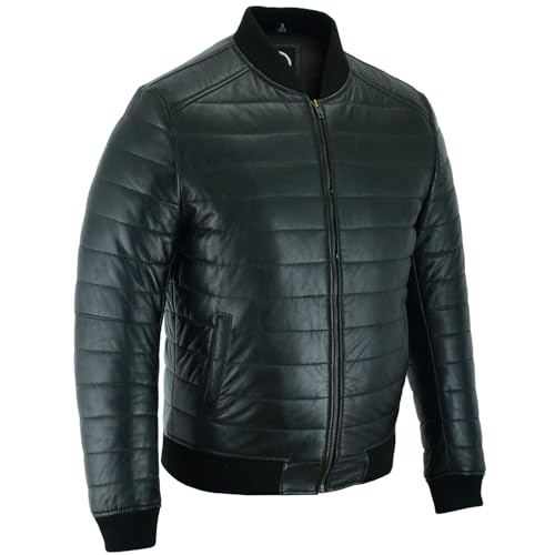 Leathers Men's Down Bomber Leather Jacket – Lambskin Mens Leather Jacket for Smart Casual – Leather Motorcycle Jacket Men2