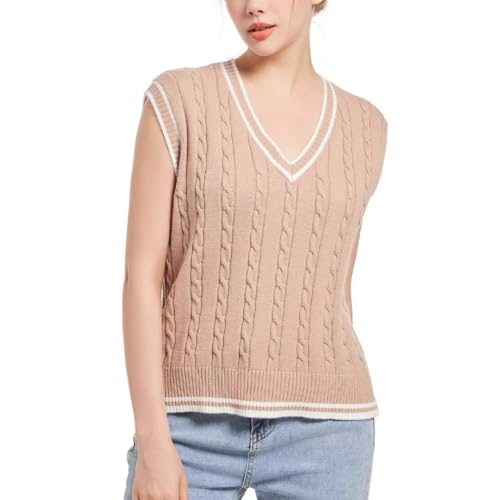 Image of Womens Sweater Vest Sleeveless Cotton Casual V Neck Pullover