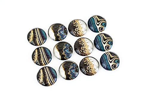 image for Brothers Bench Golden Blue Vein Fridge Magnets, 12 Pcs Round Glass Ref
