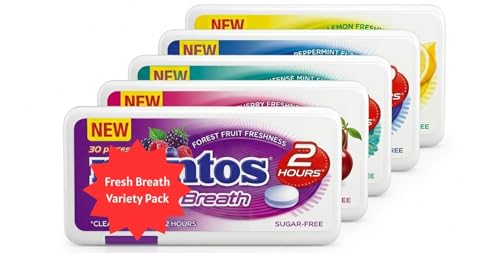 Ment0s Clean Sugarfree Hard Candy Tablets with Zinc Variety Pack (5 Flavors: Mint Intense Mint Cherry Forest Fruit Lemon Balm) 150 Count (30 Each) Up to 2 Hours Fresh Breath