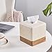 Natural Travertine Match Wooden Square Tissue Box Cover Decorative,Resin Heavy Sturdy Tissue Box Holder, Facial Paper Holder for Bathroom Vanity Countertop, Bedroom Night Stand,Office and End Table