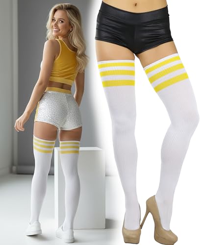 Image of ToBeInStyle Women's Heavyweight Knit Thigh High Long Socks w /Contrast 3 Stripe Top Band