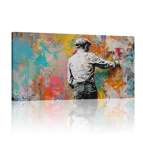 Art mural de salon graffiti Banksy sur toile format 72x142cm sans cadre