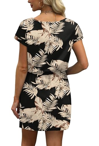 Image of OFEEFAN Summer Dresses for Women 2026 V Neck T Shirt Casual Mini Dresses Tie Waist Sundresses with Pockets