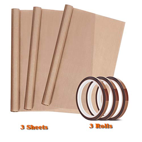 3 Pack 16 x 20" PTFE Teflon Sheet and 3 Rolls 10mm X