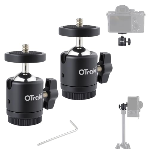 OTraki Mini Rotule Photo 2 Pièces Pivotante 360° Rotule de Fixation Mini Tête avec 1/4 Vis et Hot Shoe Adaptateur Amovible, Ball Head Support pour Moniteur/Caméra Mount sur Monopied/Trépieds
