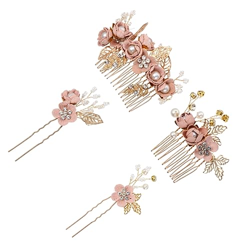 Healvian 4個ピンク 花飾り ヘアコーム ヘアピン 結婚式用 ヘッドピース 新
