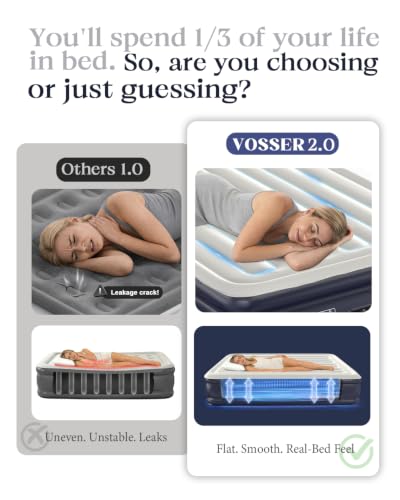 Image of VOSSER Queen Air Mattress with Built-in Pump, 13 inch Raised Blow Up Inflatable Mattress Queen, Heavy Duty 800lbs Luxury Comfort Air Bed for Home, Guests & Camping, Thick Self-Inflating Bed