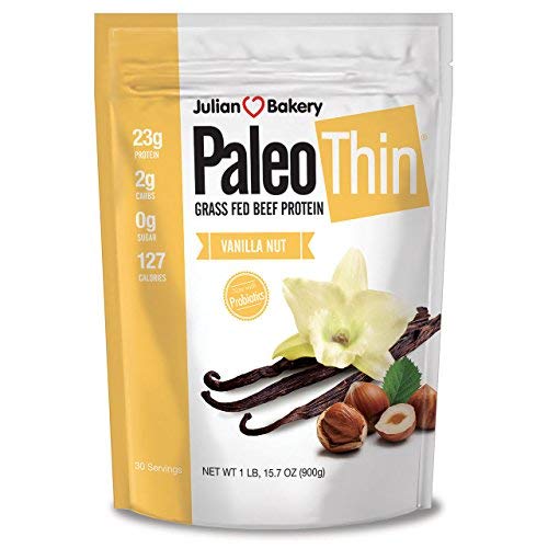 Julian Bakery® Paleo Thin® Protein Powder | Vanilla Nut | Grass-Fed Beef Protein | 23g Protein | 2 Net Carbs | 2 LBS | 30 Servings