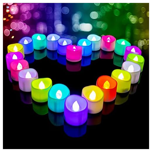 Homemory Color Changing Tea Lights Candles Battery Operated, 24Pcs LED Colored Candles with 7-Color Changing Wick for Holiday Decor, Table Decor, 1.25''H x 1.4''Dia, [White Base]