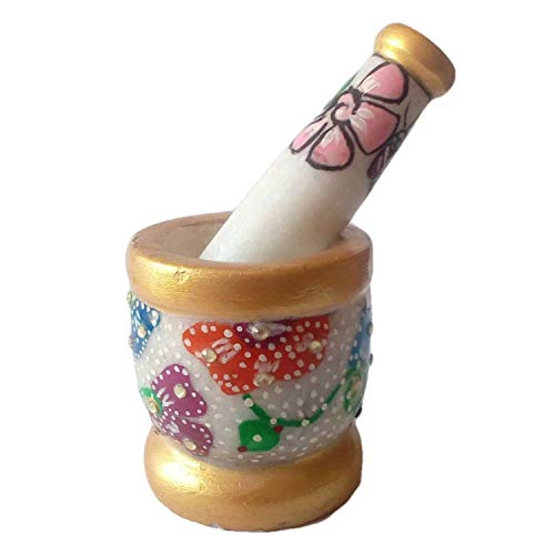India Meets India Marble Mortar & Pestle 3 Inch Grinder for Spices, Seasonings, Pastes, Pestos Handicraft by Awarded Indian Artisan
