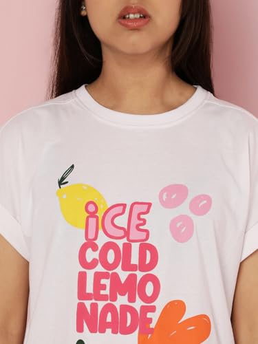 Image of Li'l Tomatoes Girls Crop T-Shirt | 100% Cotton | Graphic Printed Casual Top | Soft & Breathable Summer Wear | 9-16 Years