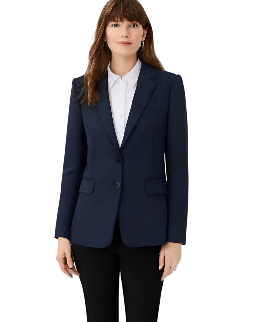 cadmon Women Cotton Blend Solid Single Breasted Blazer with Notched Lapel | Full Sleeves, Button Closure, Regular Fit Formal Blazer for Womens & Girls | Lightweight & Breathable Fabric (Blue)_126-picture-38
