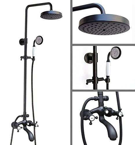 Robinet de douche de pluie jet ajustable et douchette laiton noir double manette